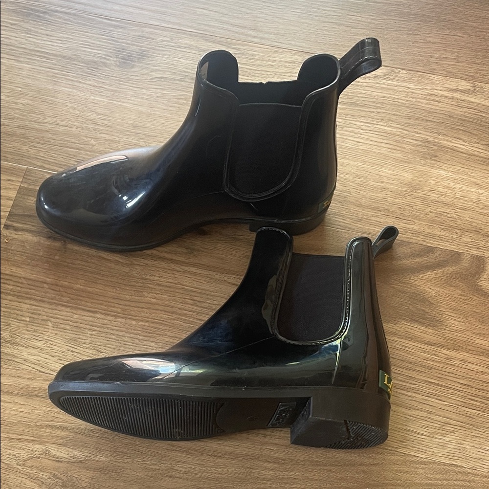 Sleek Black Chelsea Rain Boots - Ralph Lauren - Size 6 - Style Tally